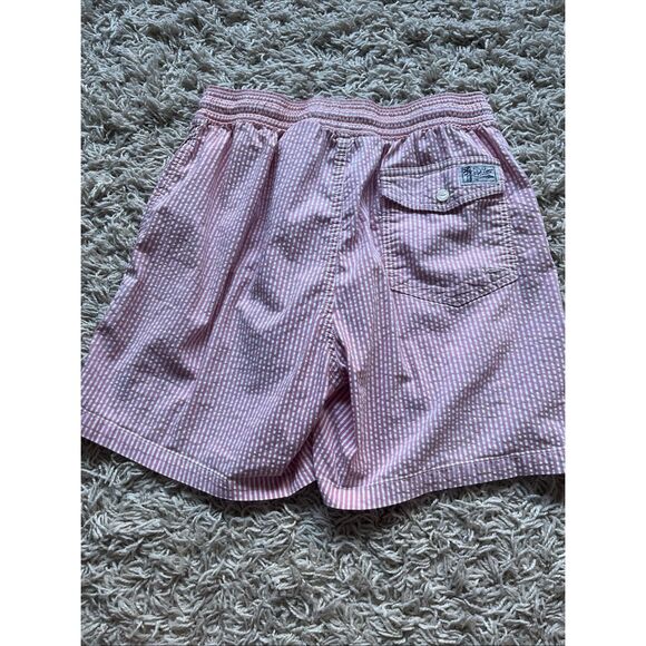 Polo Ralph Lauren Men's Small Seersucker Lined Swim Trunks Pink Striped Vintage - Picture 5 of 10